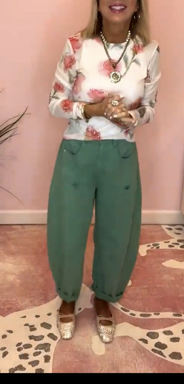 Acid Washed Colored Barrel Denim Pants Washed Seafoam Green