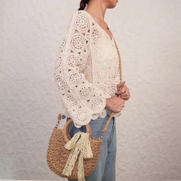 Semi-Circular Straw Handbag