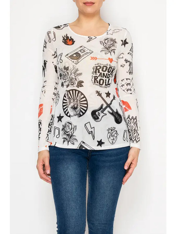 Sheer All-Mesh Long Sleeve Rock n Roll Top