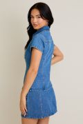 Short Sleeve Button Front Denim Top