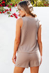 Smoke Gray Corded Sleeveless Top and Pocketed Shorts Set
