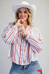 Soft Washed Striped Frayed Trim Shirt