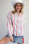 Soft Washed Striped Frayed Trim Shirt