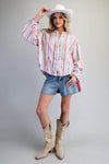 Soft Washed Striped Frayed Trim Shirt
