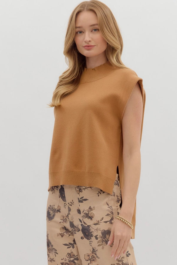 Solid Hi-Lo Pullover Sweater - Camel