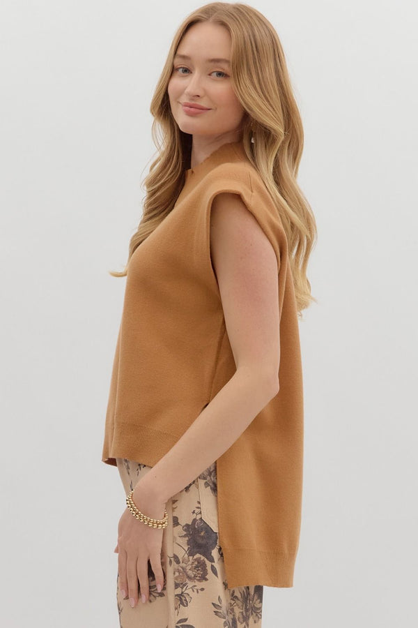 Solid Hi-Lo Pullover Sweater - Camel