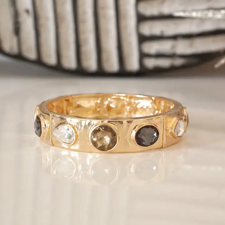 Sparkly Crystal Stretch Bangles – Gold Tone with Neutral Colors