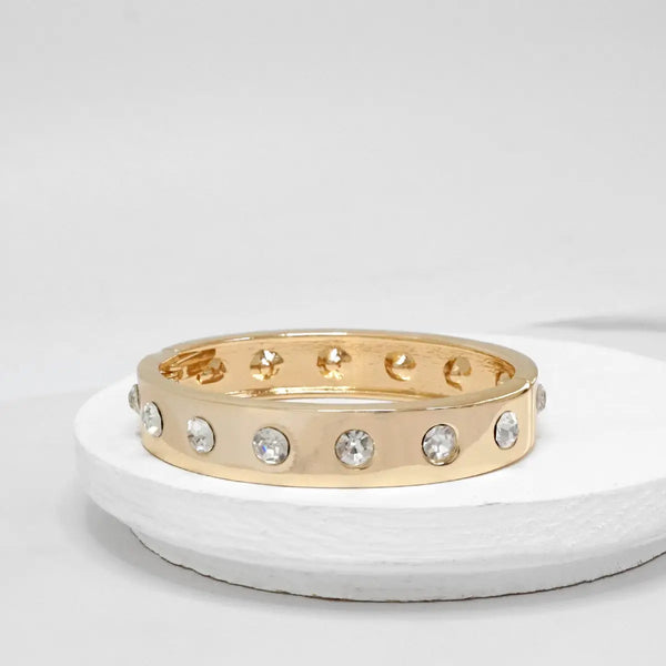 Sparkly Bangles Hinge Link Gold Tone Crystals