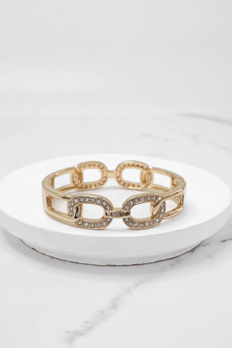 Sparkly Bangles Hinge Links Gold Tone Crystals