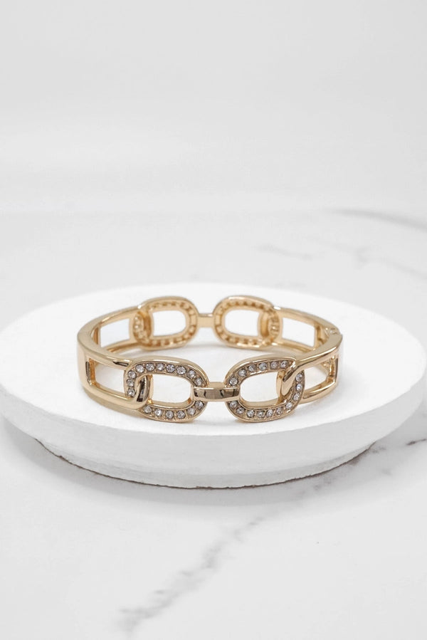 Sparkly Bangles Hinge Links Gold Tone Crystals