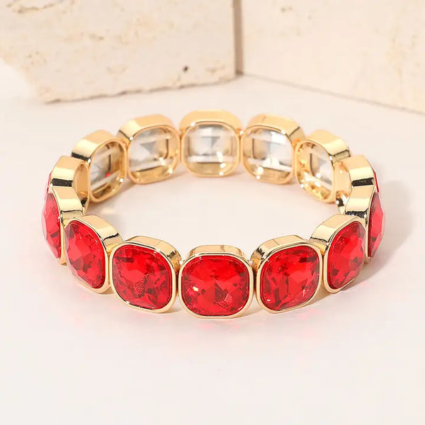 Square Cut Gem Bracelet, Red