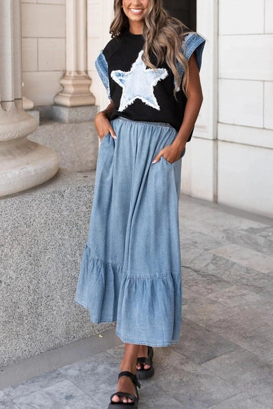 Star Patch Fringe Sleeve Tee