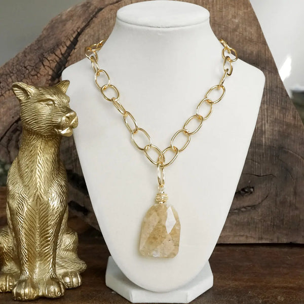 Statement Natural Stone Chain Necklace