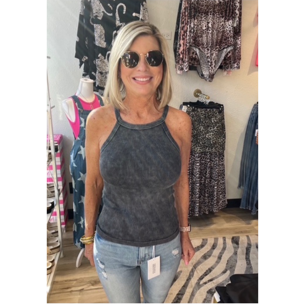 Stone Washed Ribbed Seamless Cami Top - 9 Colors Zenana