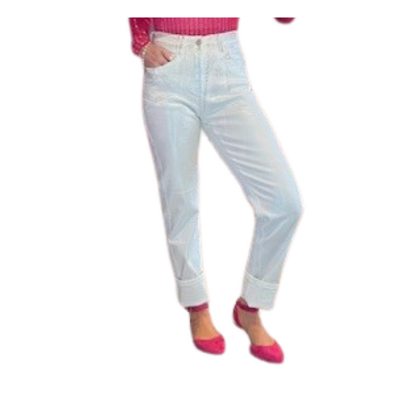 High Rise Metallic Foil Stretch Denim Pants