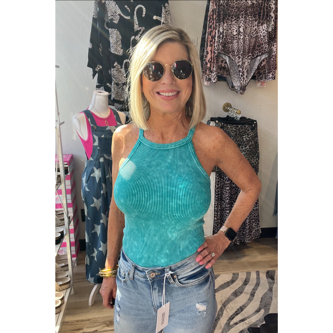 Stone Washed Ribbed Seamless Cami Top - 9 Colors Zenana