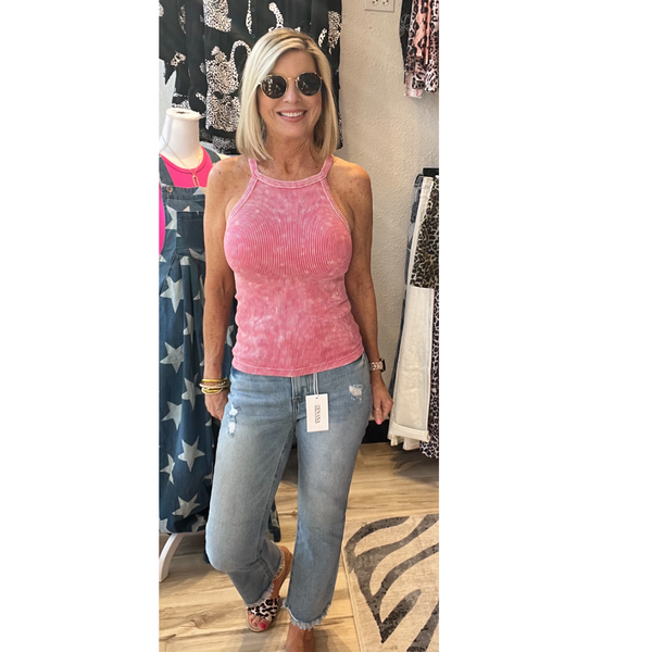 Stone Washed Ribbed Seamless Cami Top - 9 Colors Zenana