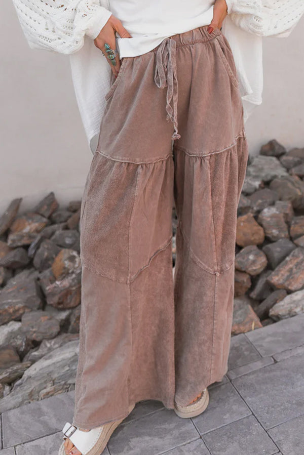 Mineral Wash Tiered Wide Leg Drawstring Pants