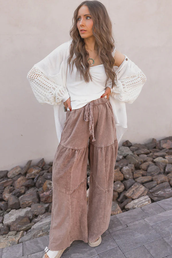 Mineral Wash Tiered Wide Leg Drawstring Pants