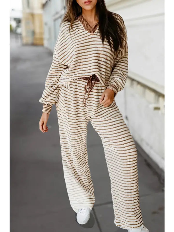 Stripe Collared Pullover & Drawstring Pants Set