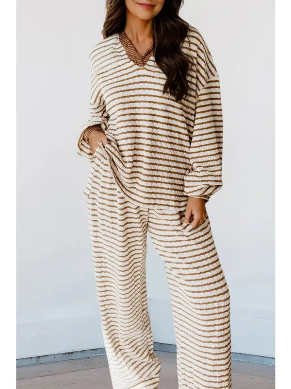 Stripe Collared Pullover & Drawstring Pants Set
