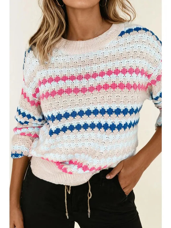 Sweet Breeze Eyelet Stripe Sweater