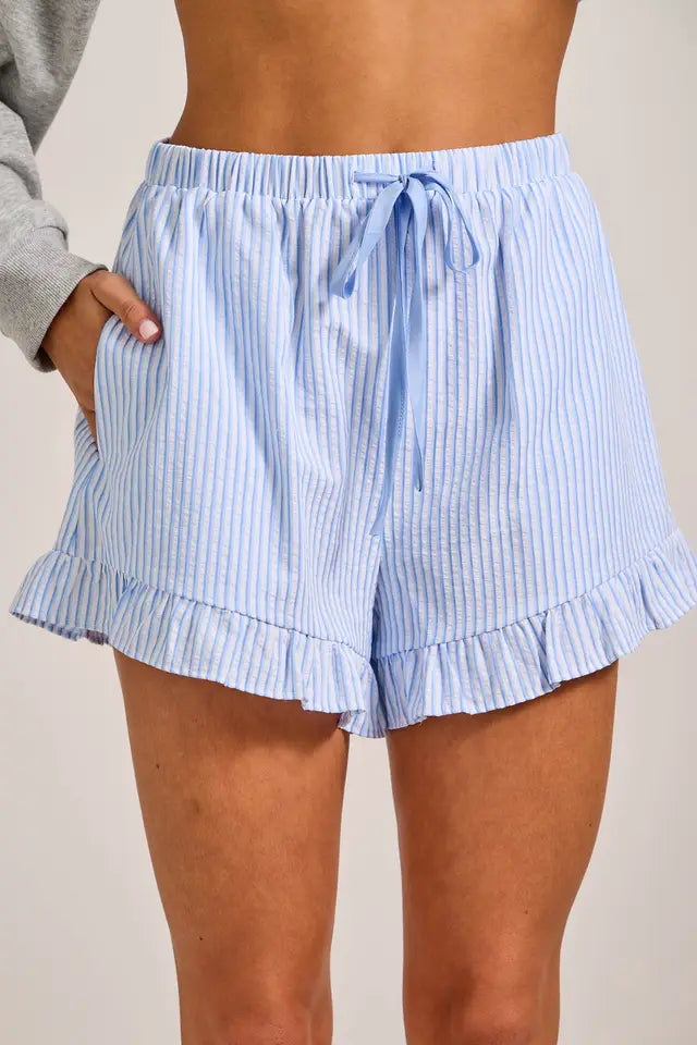 Stripe Ruffle Shorts with Drawstring