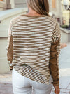 Stripe Patchwork Round Neck Long Sleeve Blouse
