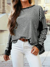 Stripe Patchwork Round Neck Long Sleeve Blouse