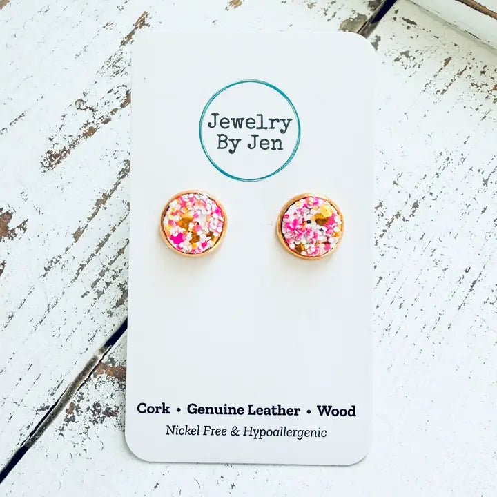 Stud Earrings: Taffy Glitter or White Glitter