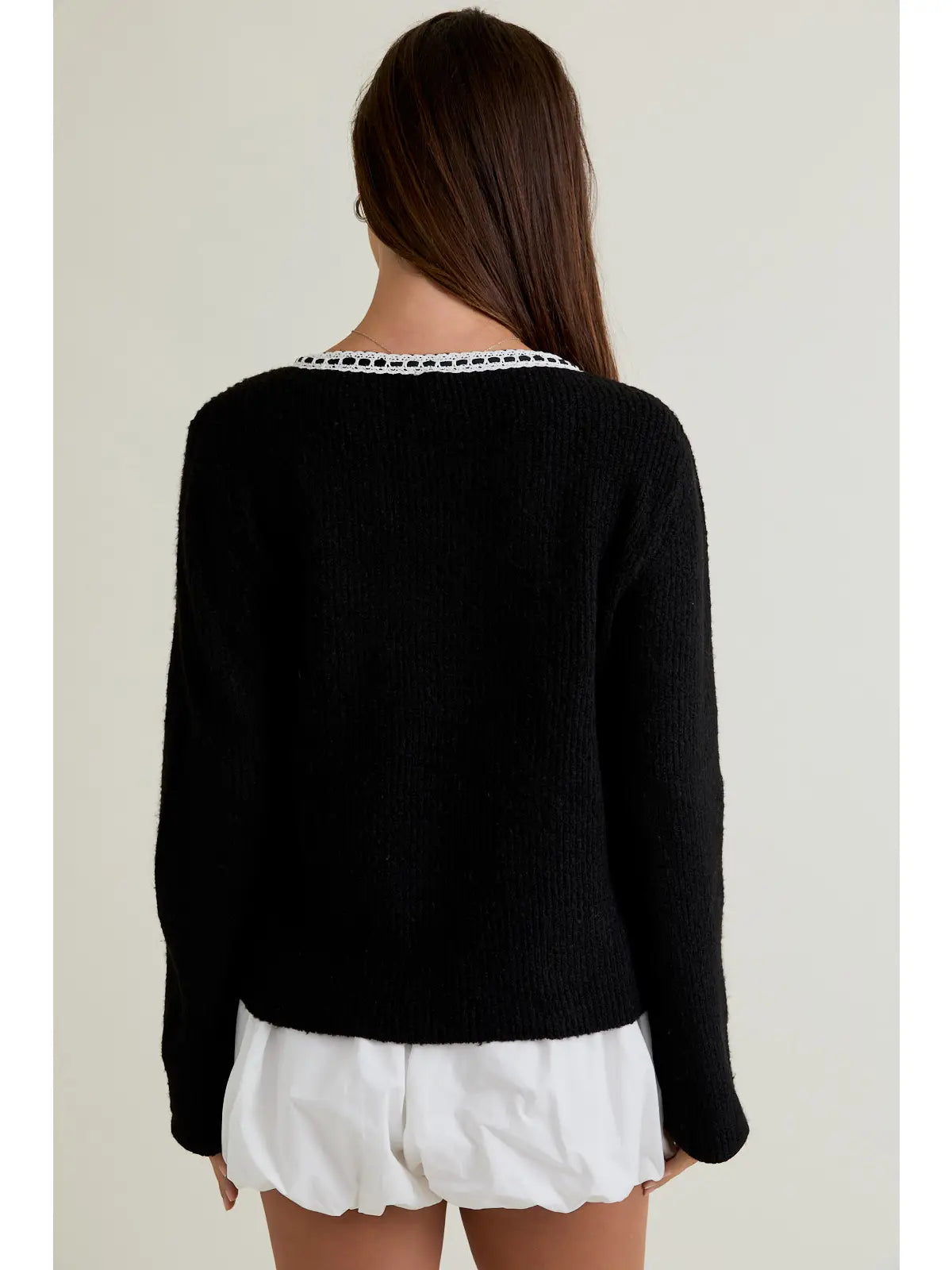 Sweater Cardigan with Trim Detail
