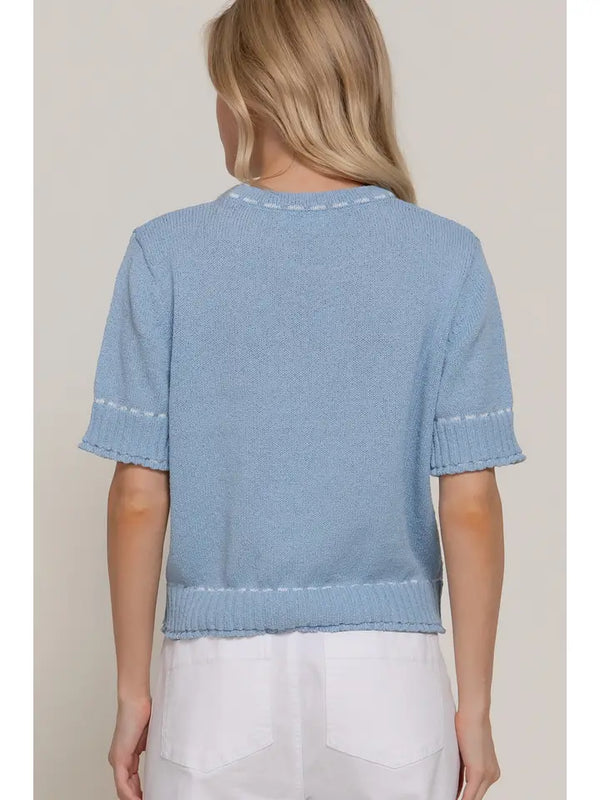 Thread Pop Contrast Sweater, Blue
