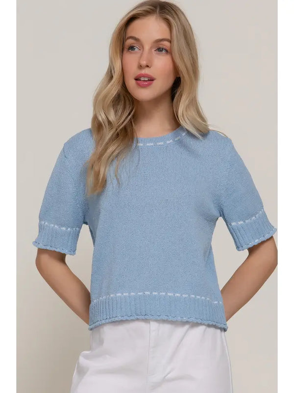 Thread Pop Contrast Sweater, Blue