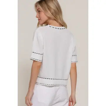 Thread Pop Contrast Sweater, White