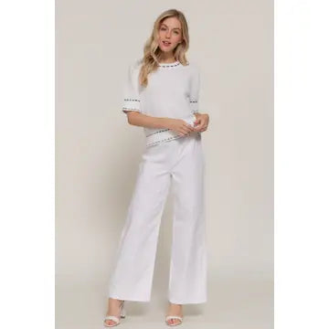 Thread Pop Contrast Sweater, White