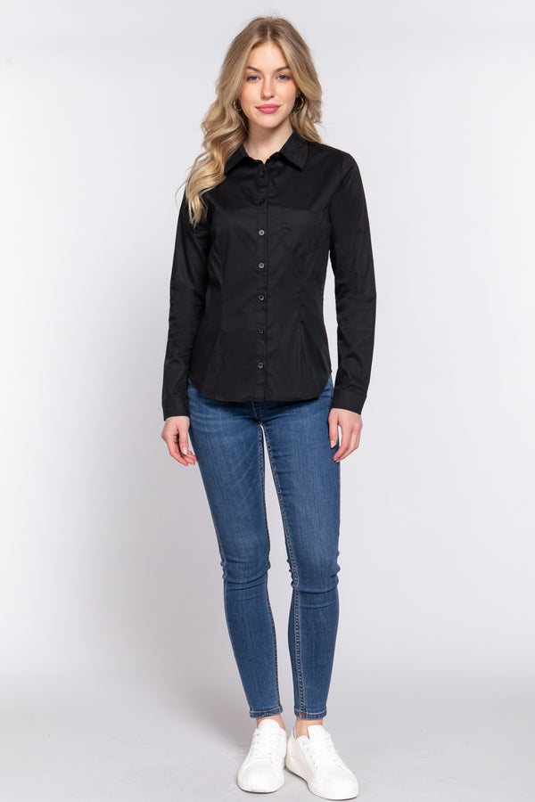 Long Sleeve Stretch Poplin Shirt - 3 Colors