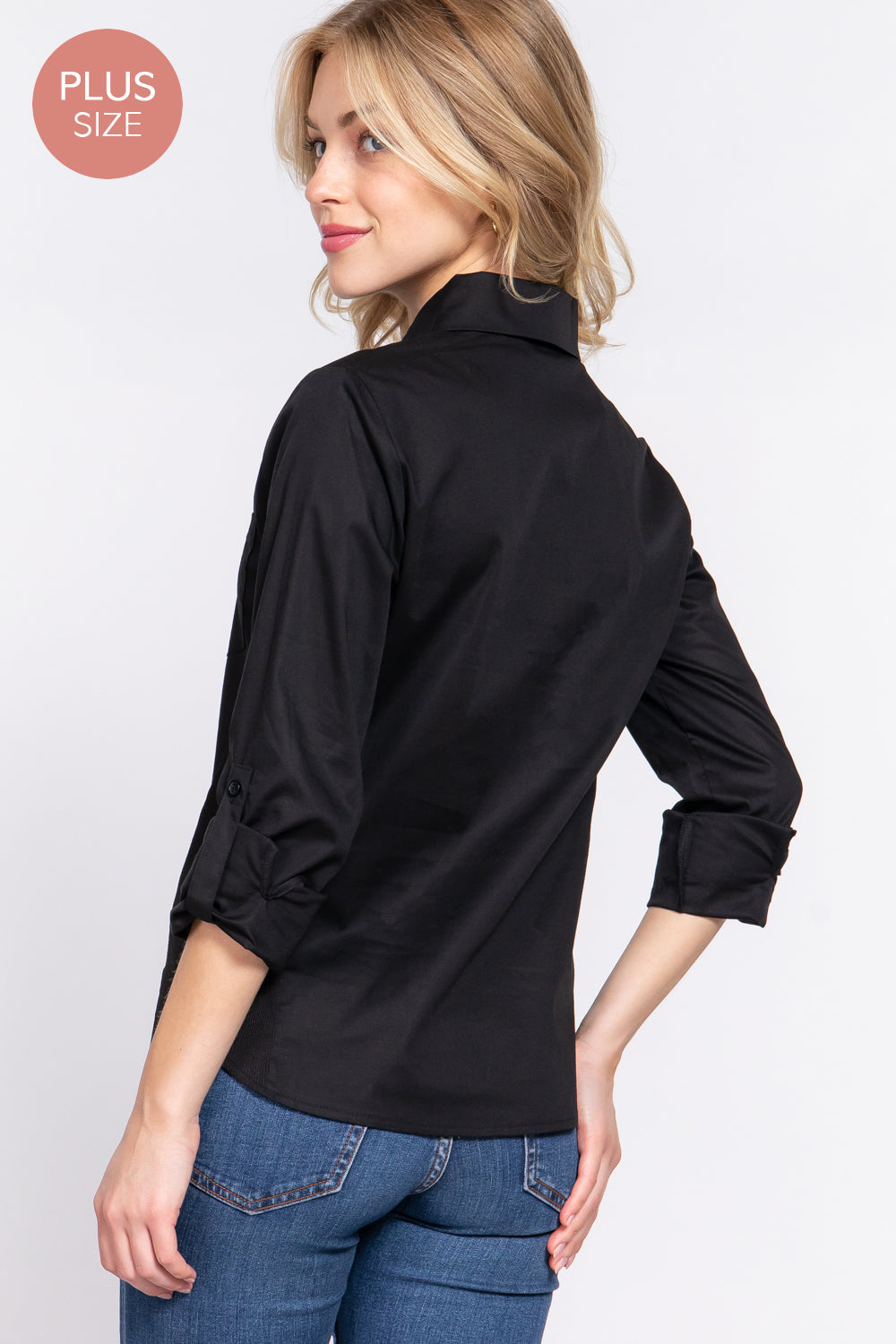 3/4 Roll Up Sleeve Stretch Button Up Shirt