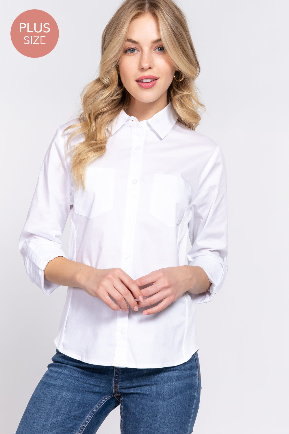 Long Sleeve Stretch Poplin Button up Shirt, Pink