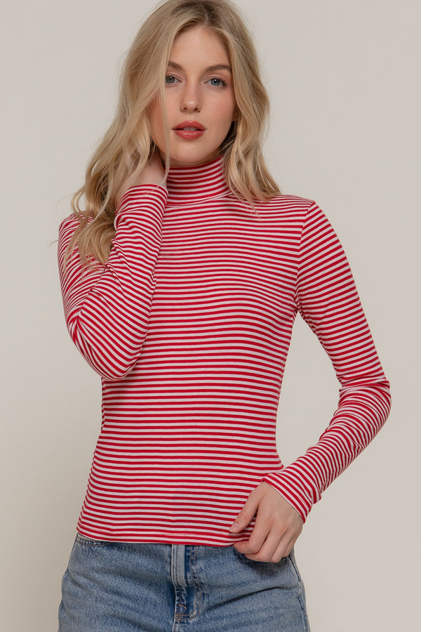 Red Striped Turtleneck Top