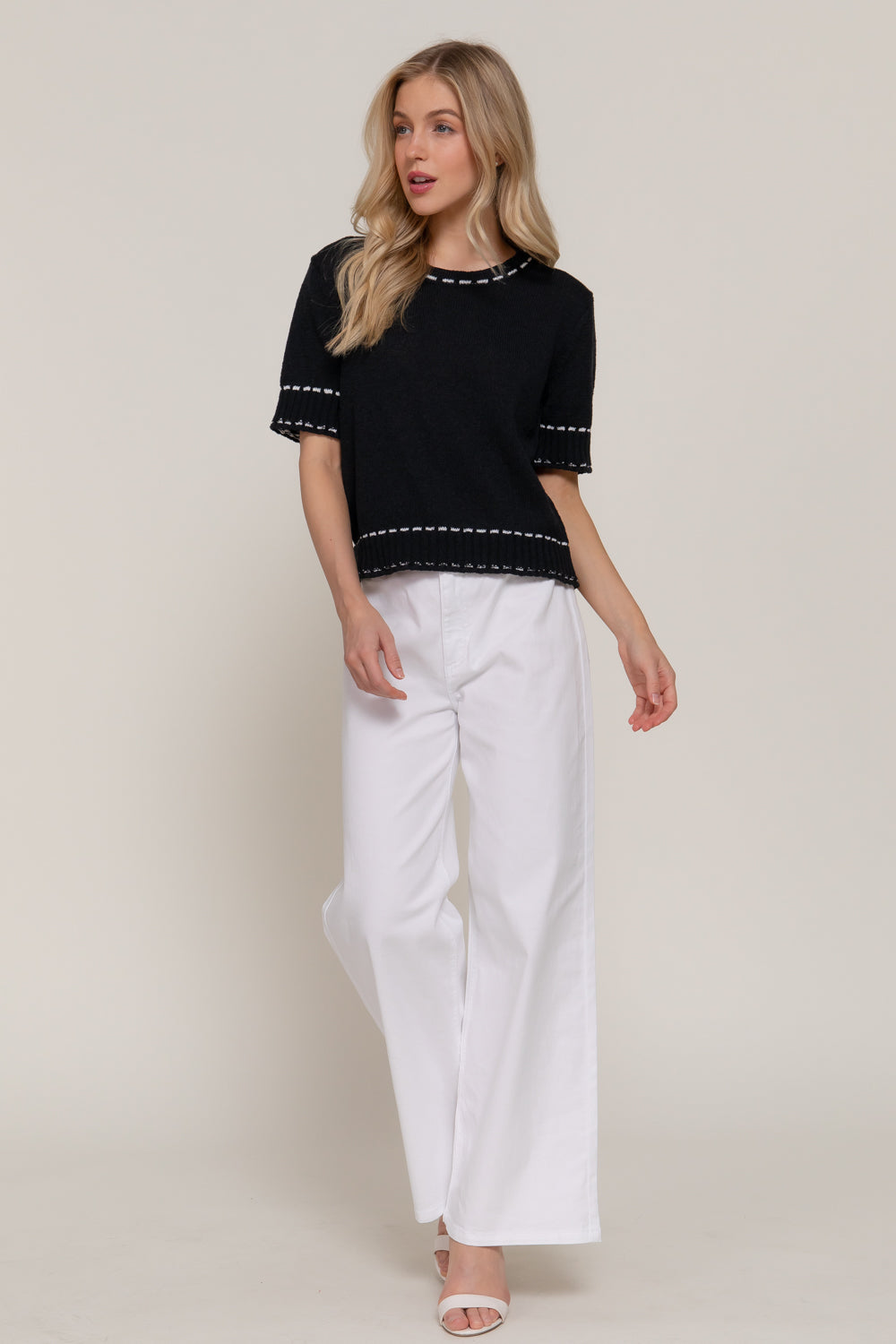 Thread Pop Contrast Sweater, Black