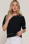 Thread Pop Contrast Sweater, Black