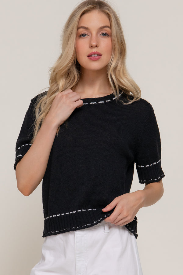 Thread Pop Contrast Sweater, Black