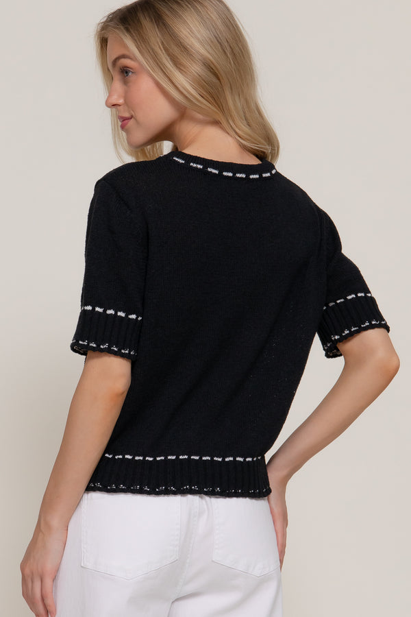 Thread Pop Contrast Sweater, Black
