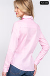 Long Sleeve Stretch Poplin Button up Shirt, Pink