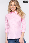 Long Sleeve Stretch Poplin Button up Shirt, Pink