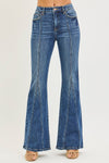 Risen Tummy Control High Rise Flare Jeans with Front Seam Detail