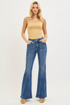 Risen Tummy Control High Rise Flare Jeans with Front Seam Detail