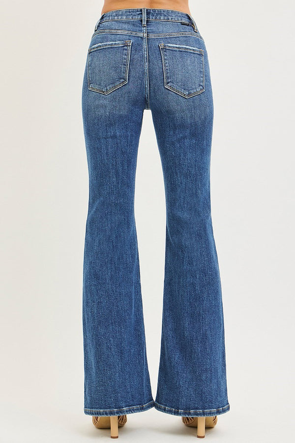 Risen Tummy Control High Rise Flare Jeans with Front Seam Detail