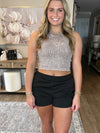 Stone Washed Ribbed Seamless Crop Top With Bra Pad