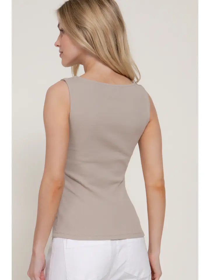 Cotton Boat Neck Tank, Taupe